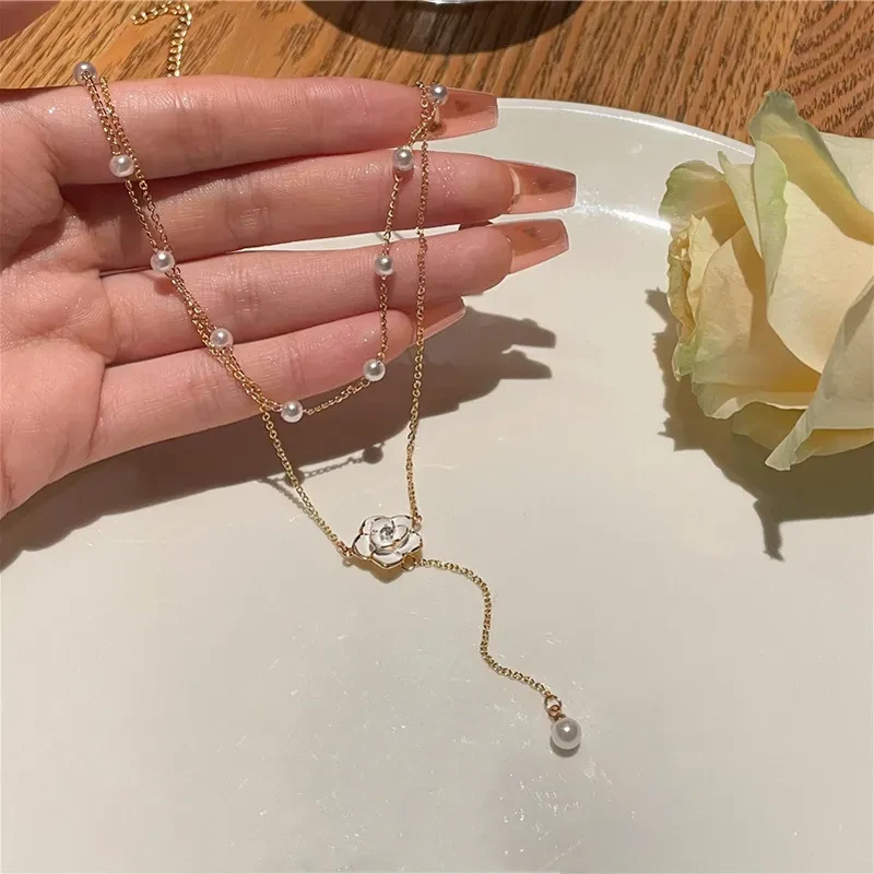 Flower Tassel Pearl Necklace