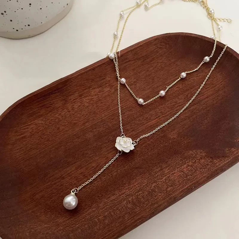 Flower Tassel Pearl Necklace
