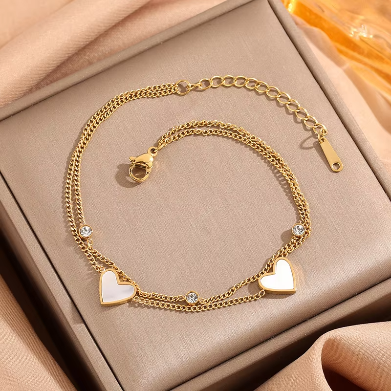Double Heart Gold Anklet