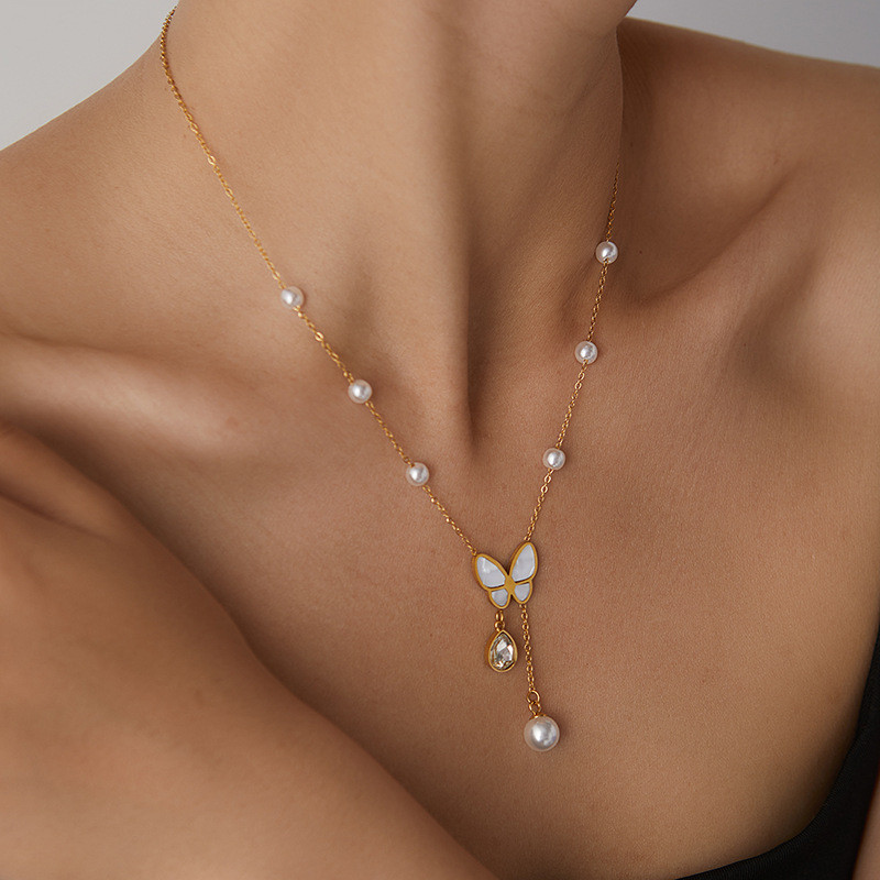 Gold Butterfly Pearl Necklace