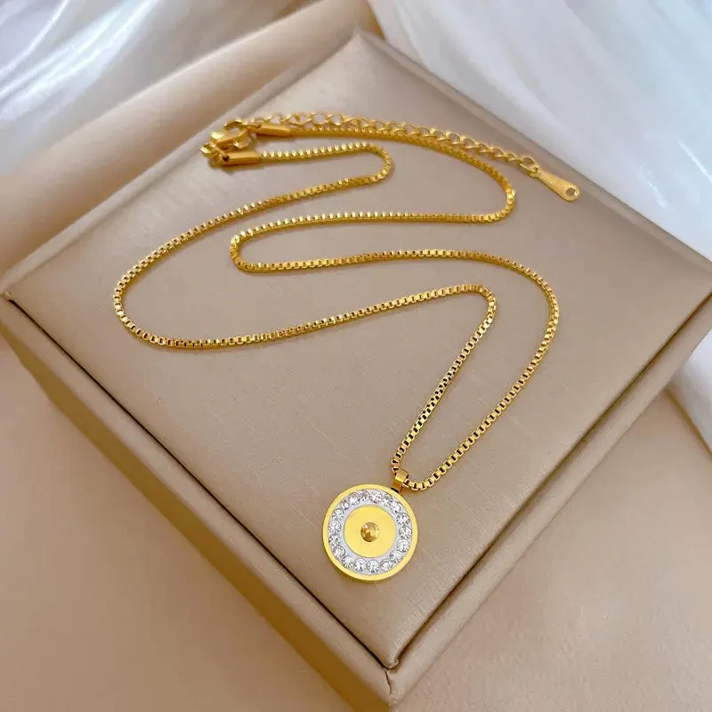 Round Crystal Circle Pendant Necklace