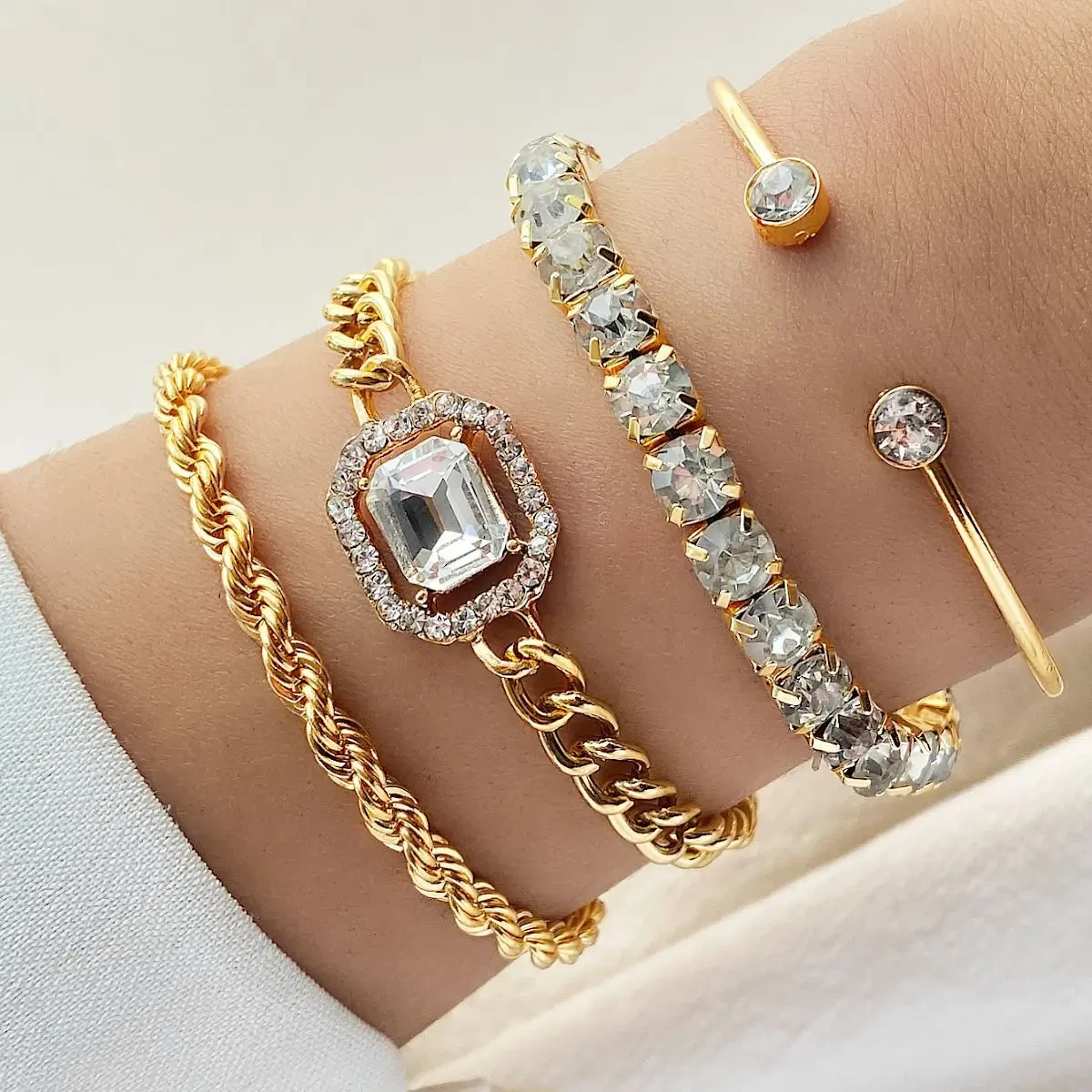 Glamorous Gold Crystal Bracelet Set