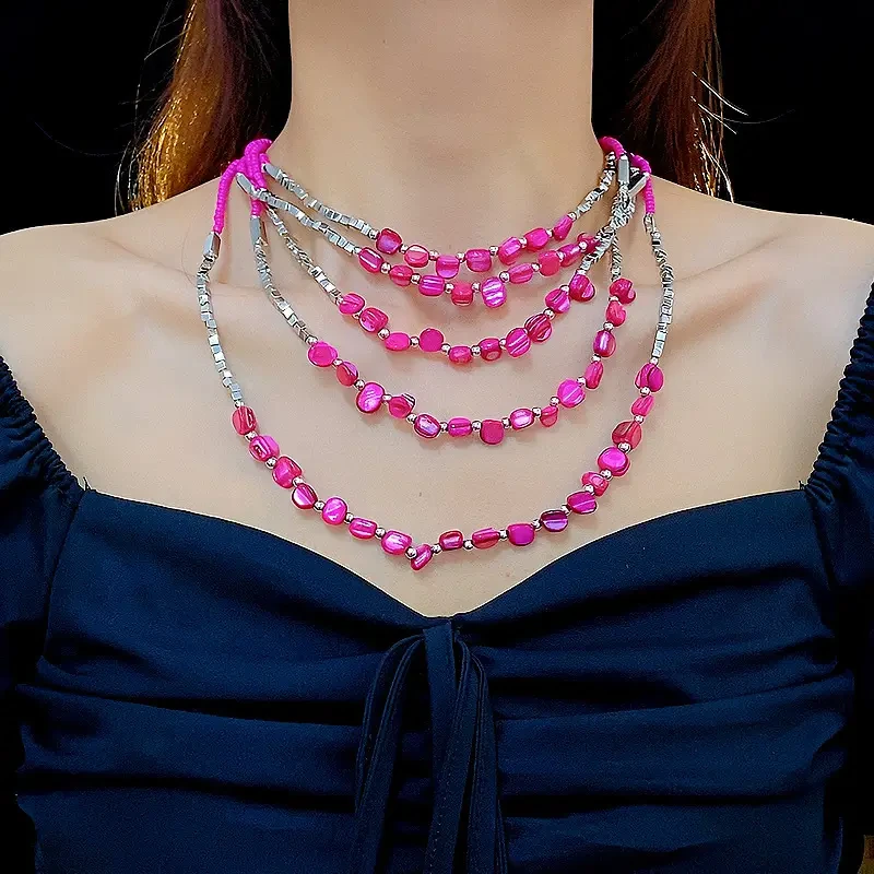 Multi-Layer Rose Red Beaded Necklace
