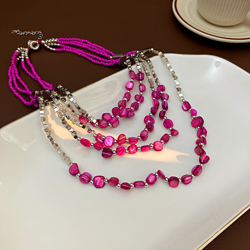 Multi-Layer Rose Red Beaded Necklace