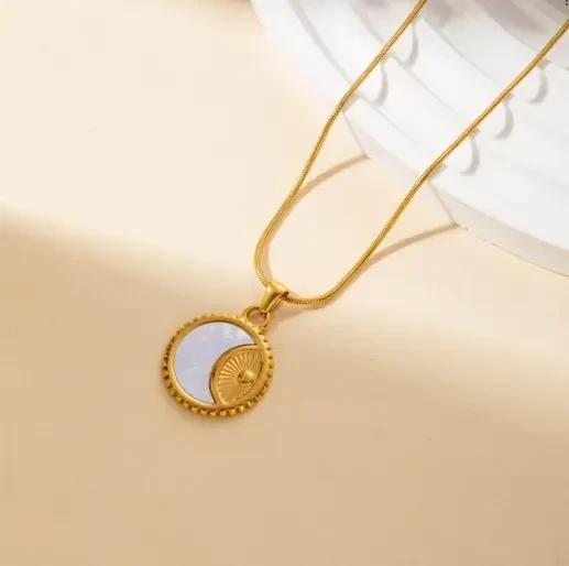 Round Sun Moon Pendant Necklace