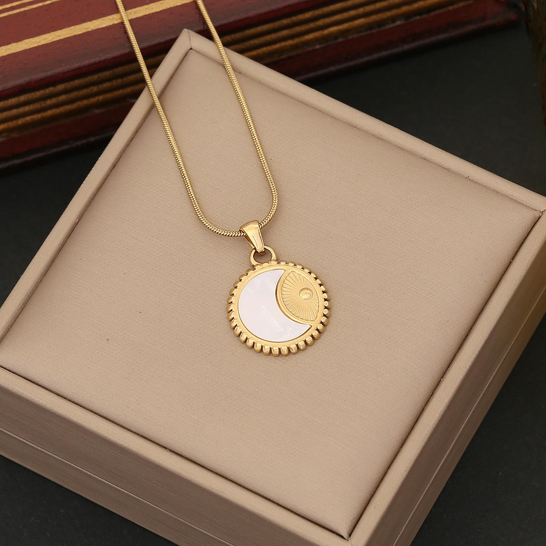 Round Sun Moon Pendant Necklace