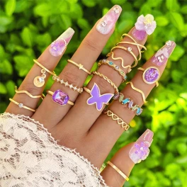17PCS Colorful Butterfly Ring Set