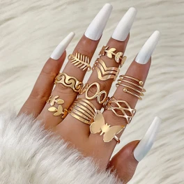 10-Piece Golden Geometric Ring Set