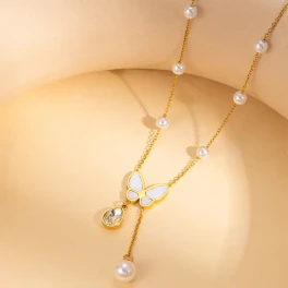 Gold Butterfly Pearl Necklace